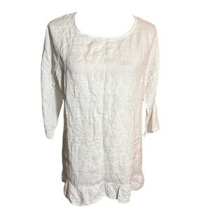 Lungo L’arno NWT 100% Italian Linen White Top 3/4 Sleeve With Ruffle Hem Large